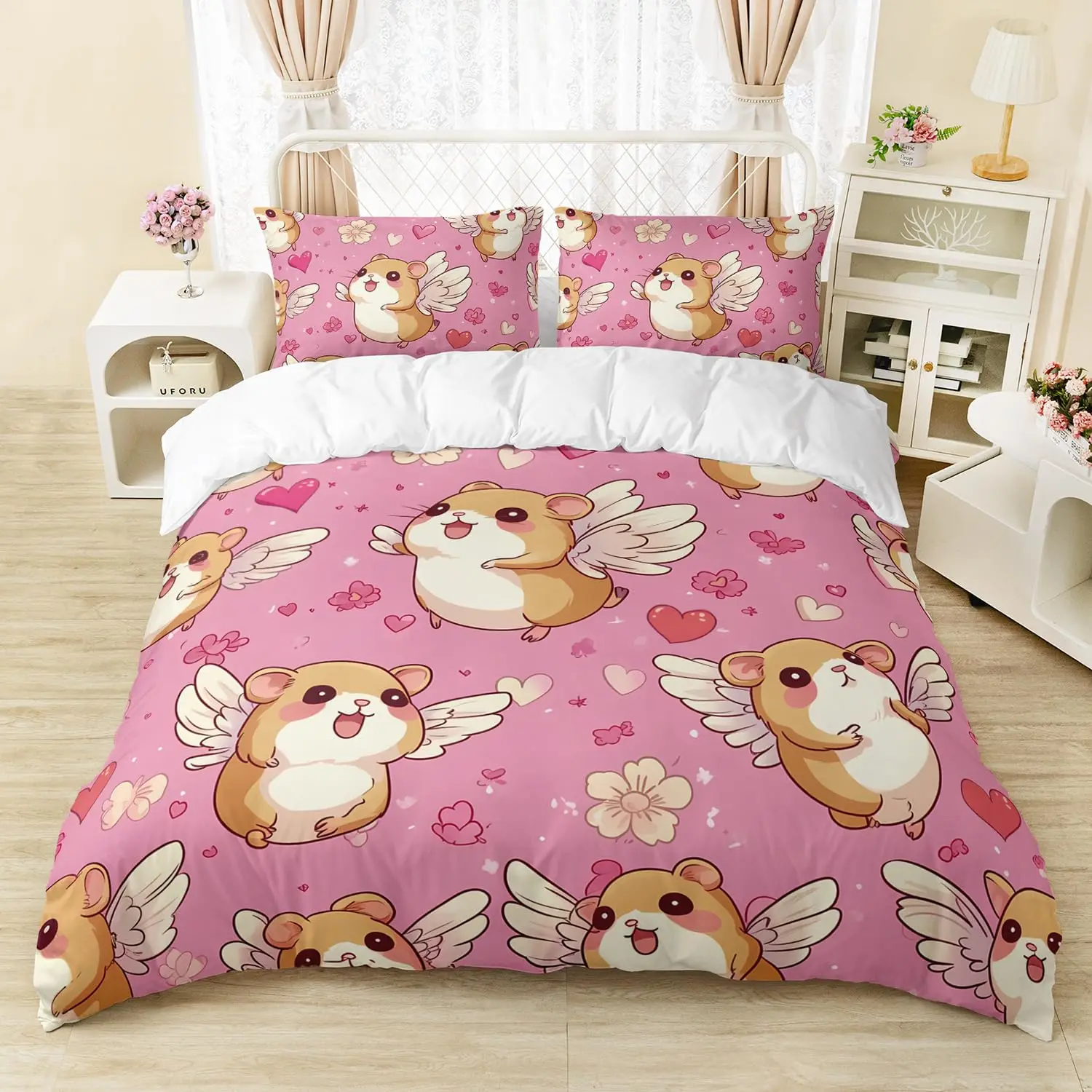 Cute Guinea Pig Duvet Cover Twin Queen Cartoon Hamster Comforter Cover Kawaii Rodent Breeds Bedding Set Wildlife Bedspread Cover