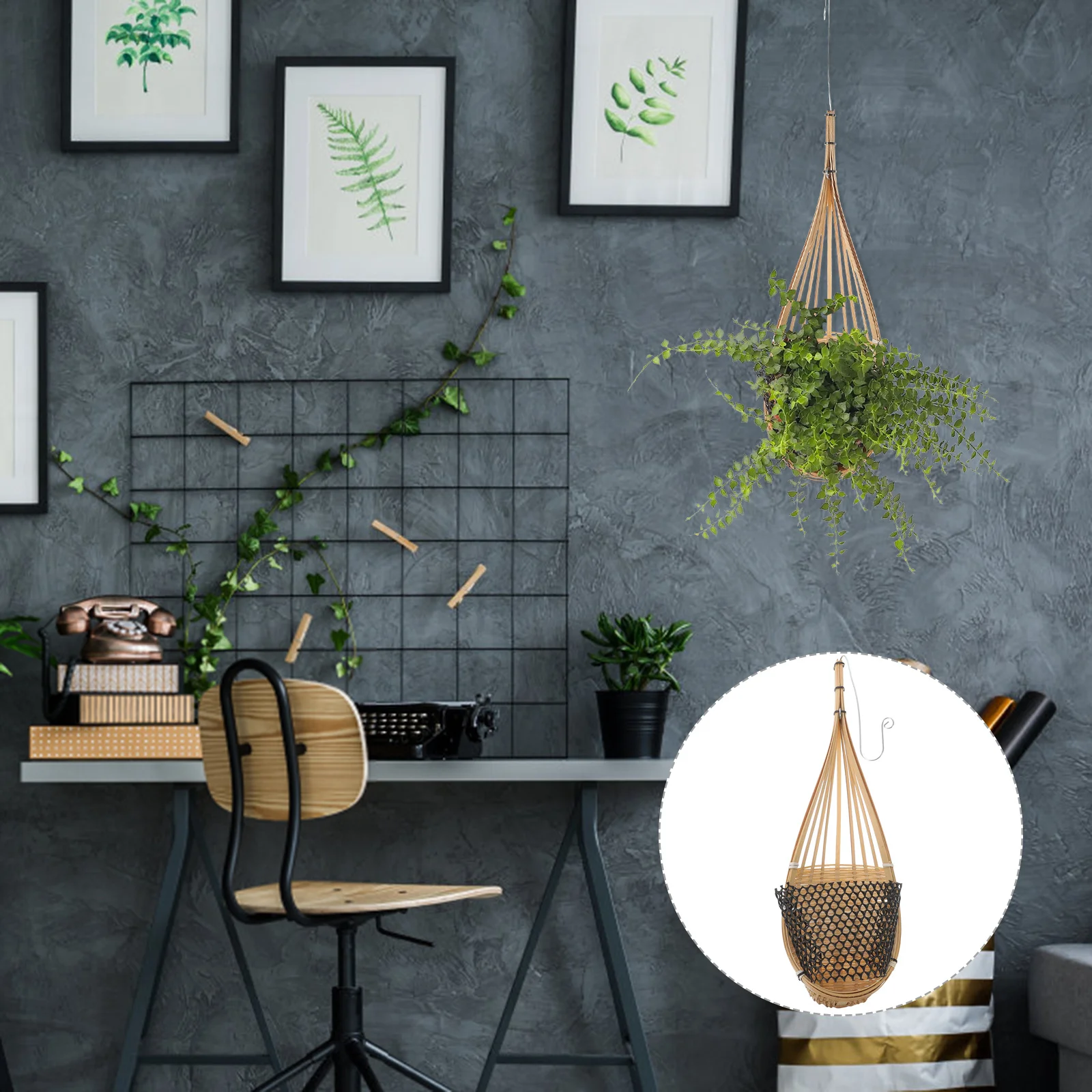 1 قطعة الخيزران المنسوجة سلة للزهور المعلقة وعاء النبات لتزيين حديقة الحائط داخلي في الهواء الطلق حاوية زارع كبيرة متينة