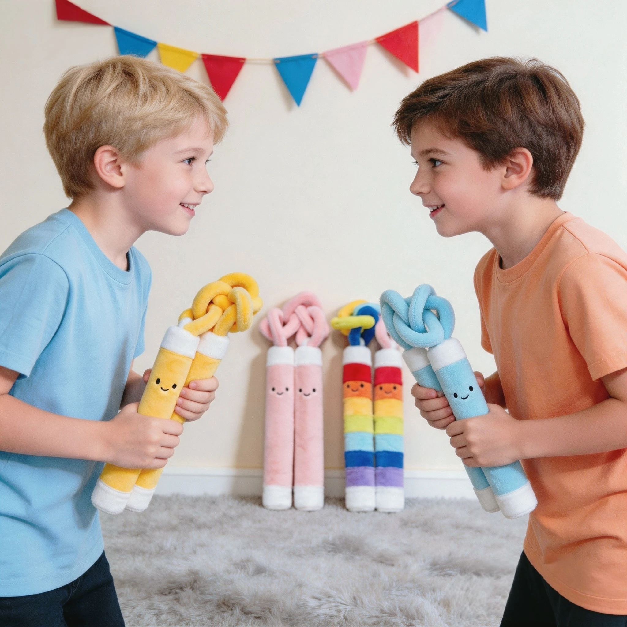 Kawaii Cute Plush Nunchucks Toy Cartoon Soft Healing Double Stick with Colorful Chain 7 Colors Stress Toy Photo Prop Kids Gift