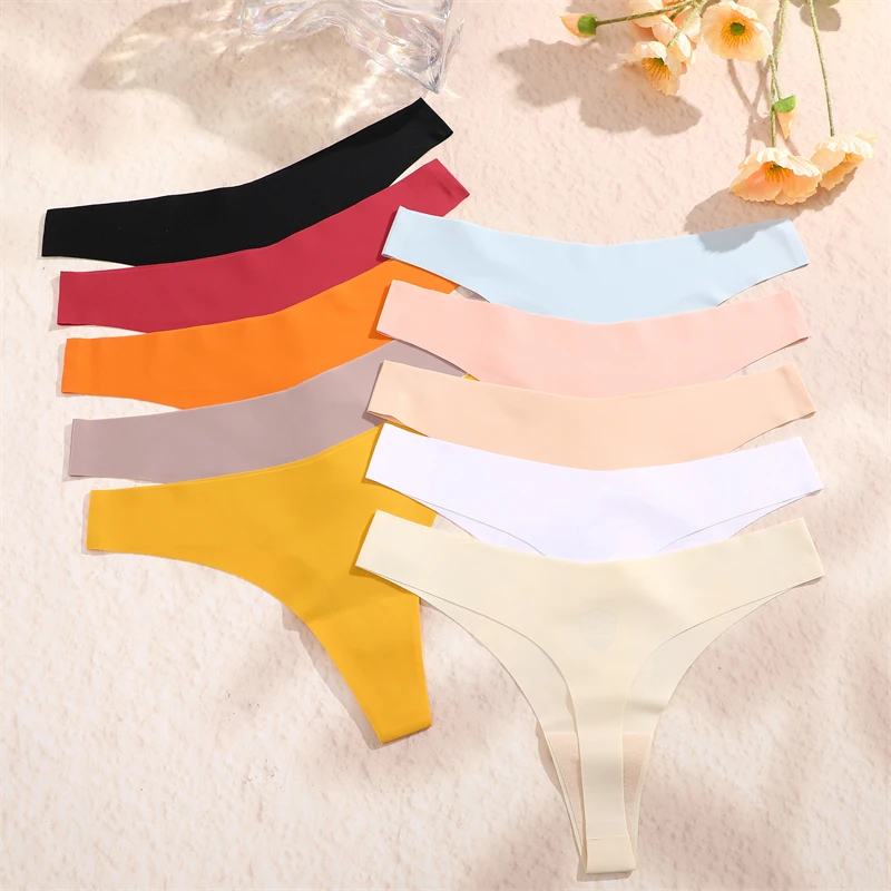 4PCS Ice Silk Underwear Women Seamless Thongs Sexy Low Waist V-Waist G-string Female Breathable Solid Panties Sports Underpants image 3