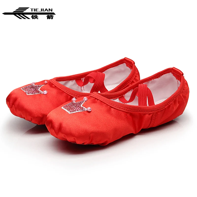 

TIEJIAN Crown Dancing Shoes Women Girls Soft Wear-resistant Female Red Ballet Shoes Yoga Performance Practice Scarpe Ballo