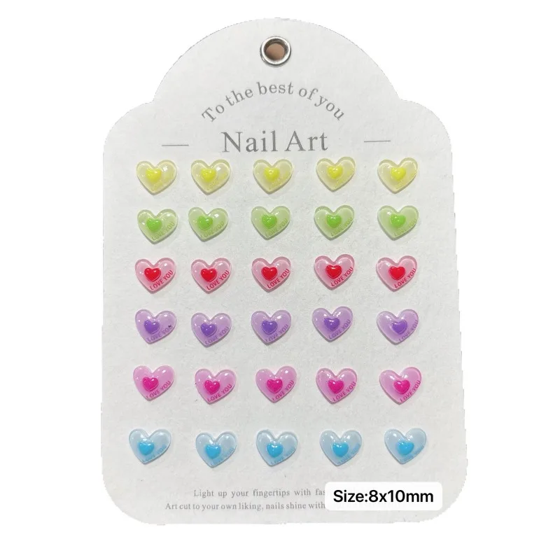 100Pcs/Pack 3D Double Love Nail Charms - Romantic Interlocking Heart Resin Decor for Couple Manicures