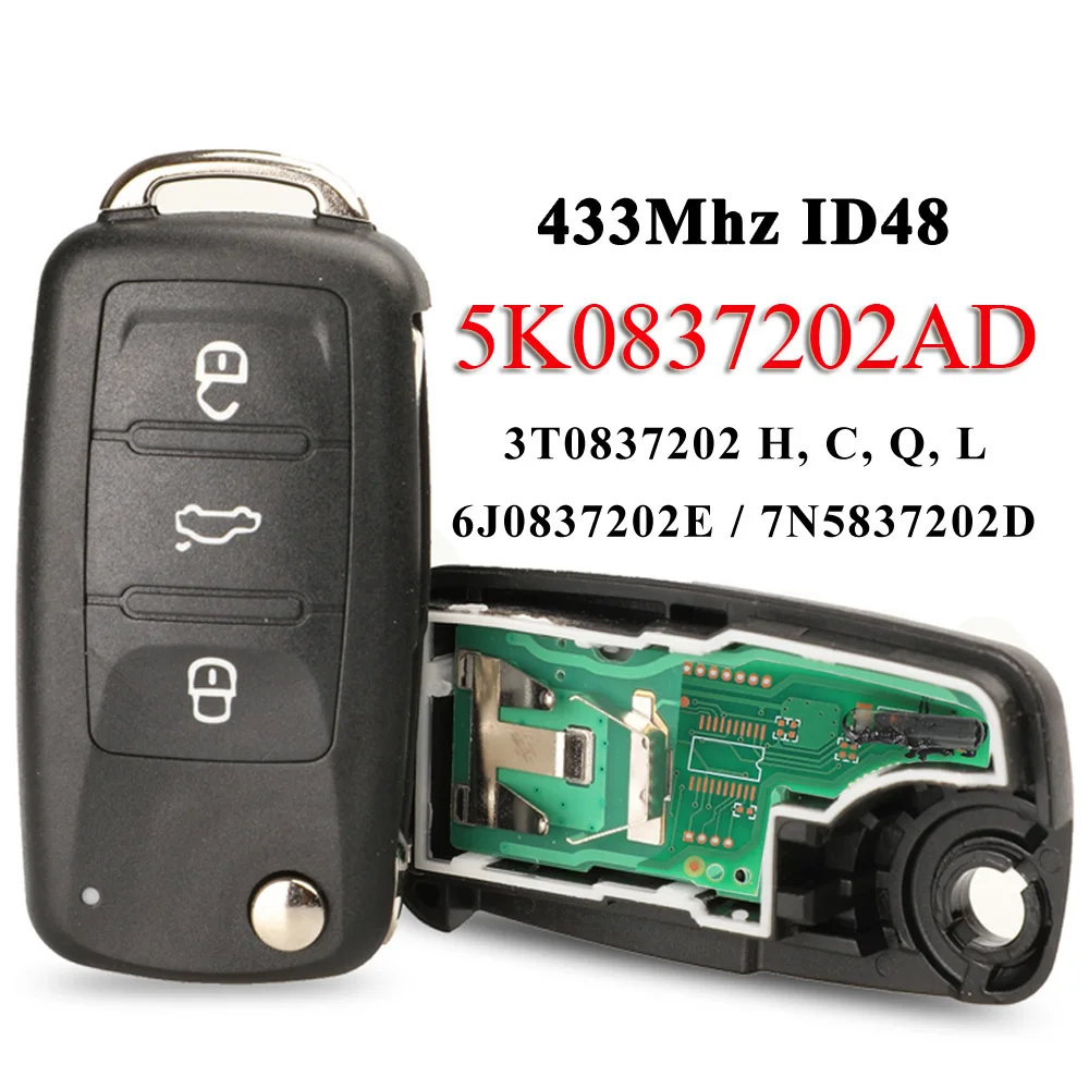 jingyuqin Remote Key 434MHz ID48 Chip 5K0837202AD/202Q For VW Golf Tiguan Polo Passat CC SEAT Skoda Mk6 Octavia Jetta Beetle