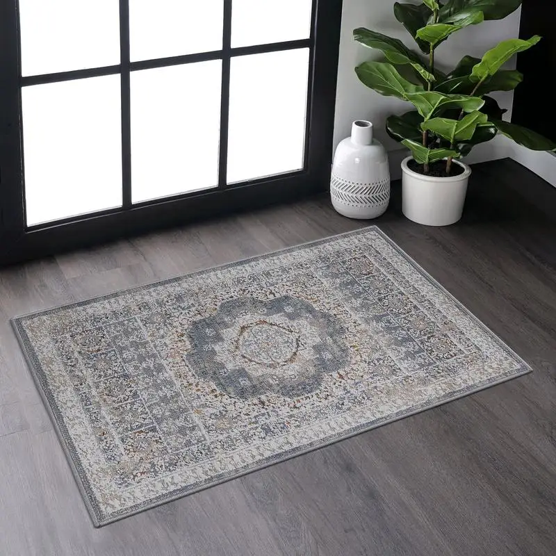 

Non-Shedding 2X3 Area Rug in Blue and Ivory Medallion for Living Room, Bedroom, Dining Room, Home Office - Stylish and