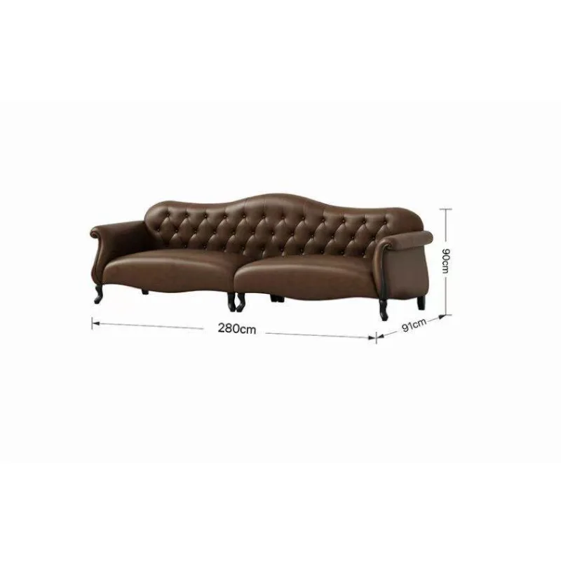 French medieval style oil wax top layer leather American inline four-seater retro sofa living room high-end luxury