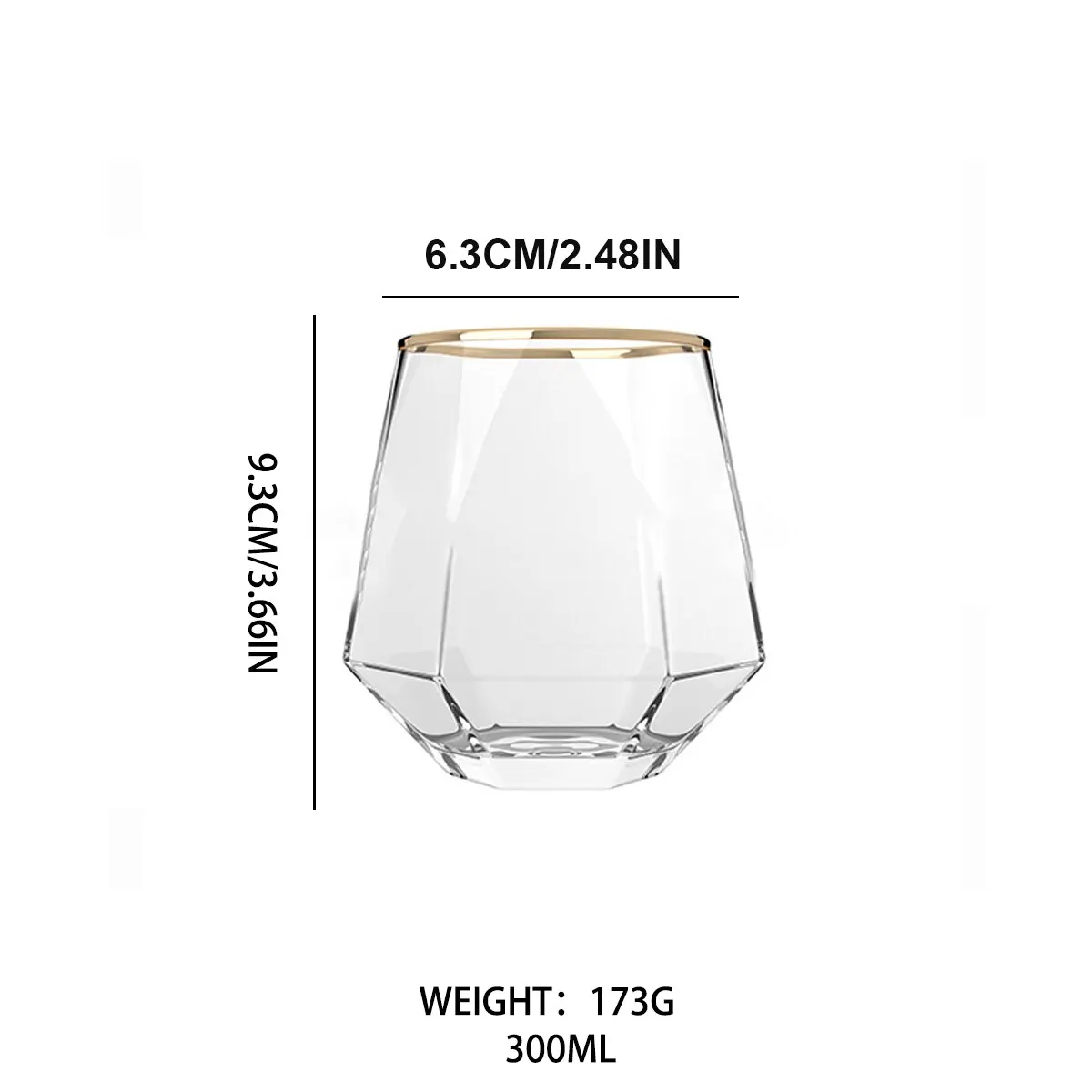 European Style Gold Edged Diamond Glass Hexagonal Crystal Glass Household Transparent Whiskey Glass Hexagonal Foreign Wine Glass