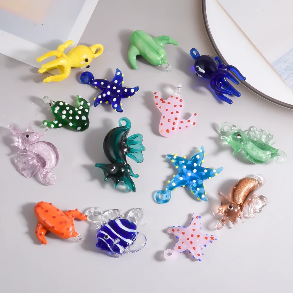 1pcs/Lot Ocean Animal Glass Bead Tropical Fish/Seahorse/Octopus/Cactus Spacer Bead Diy Jewelry Making Necklace Earrings Pendant