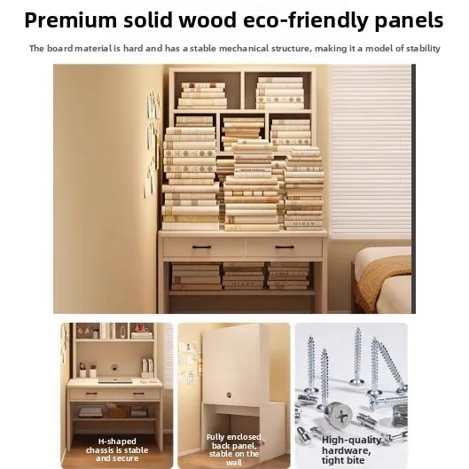 책장이 있는 현대적인 원목 어린이 학습 테이블 학생용 책상 어린이용 높이 조절 가능한 가정용 테이블과 의자 세트