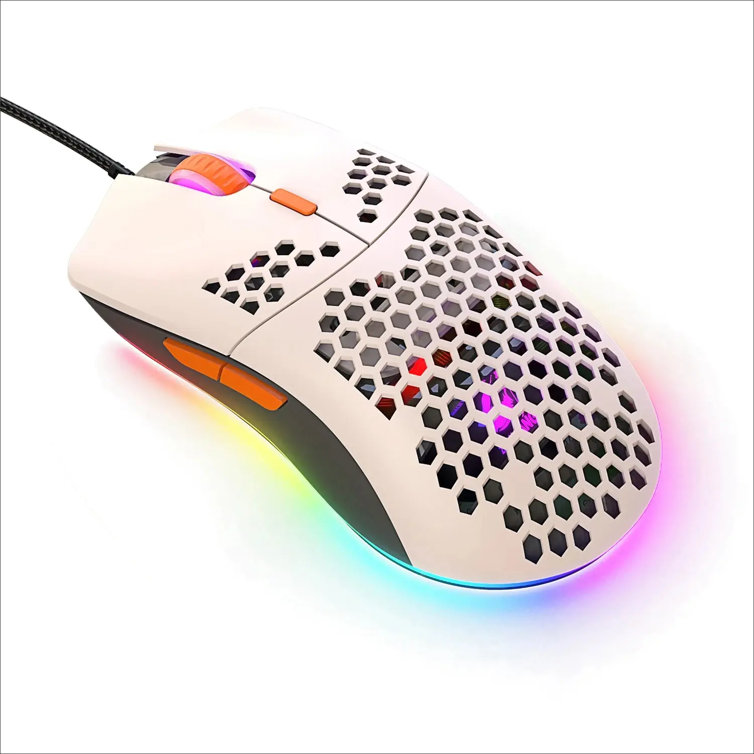 M1 Wired Lightweight Multicolor Gaming Mouse 69g Ultralight Honeycomb Shell RGB Backlit 6400 DPI Ergonomic for Laptop PC