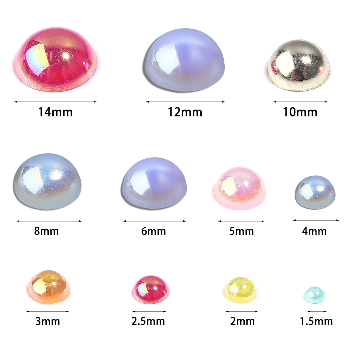 Imitation ABS Pearl Beads Flat Back 2 3 4 5 6 8 10 12 14 mm AB Colors Cabochon Half Round Bead Scrapbook Decoration DIY Jewelry