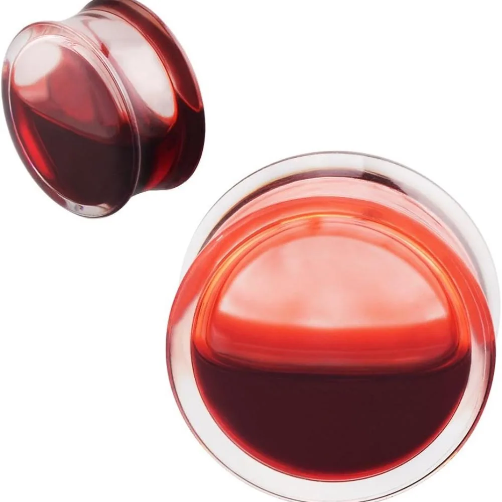2 Stück Acryl-Ohrtunnel in Rot mit Flüssigblut-Effekt, Doppelflare-Ohrstretcher, Plugs, Expander, Gauge 2g-13/16” – Detail 2