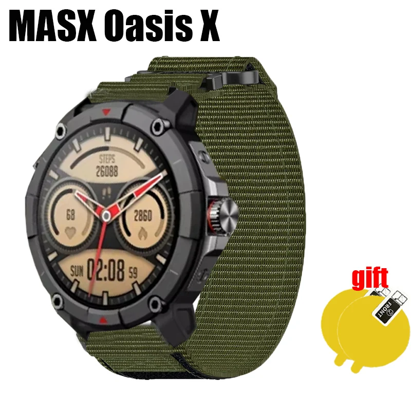 For MASX Oasis X Strap Smart Watch Nylon Canvas Sports soft Band Women men Outdoor Belt Screen protector film