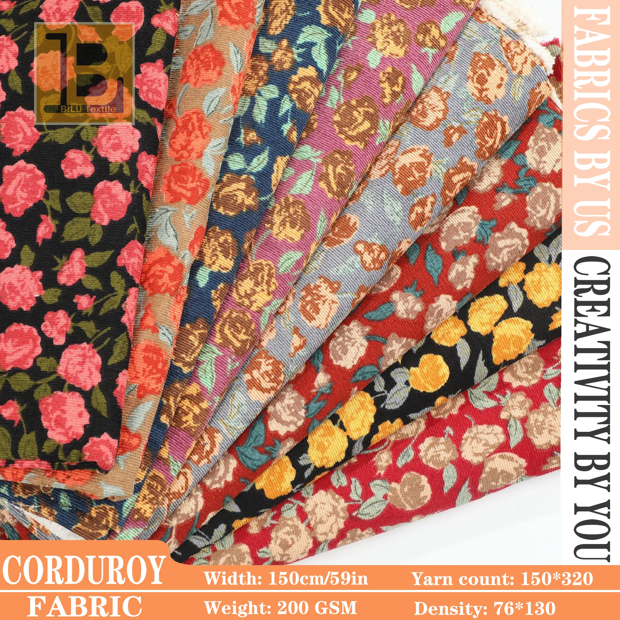 

Printed Corduroy Polyester Fabric - Heavyweight DIY Material for Apparel & Home Decor (per meter)