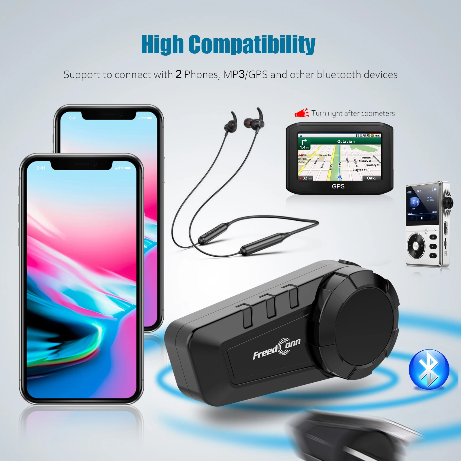 FreedconnMotorcycle Intercom Wireless Bluetooth Helmet Headset Motorbike 6 Riders 1000M Moto Group Waterproof Interphone image 5
