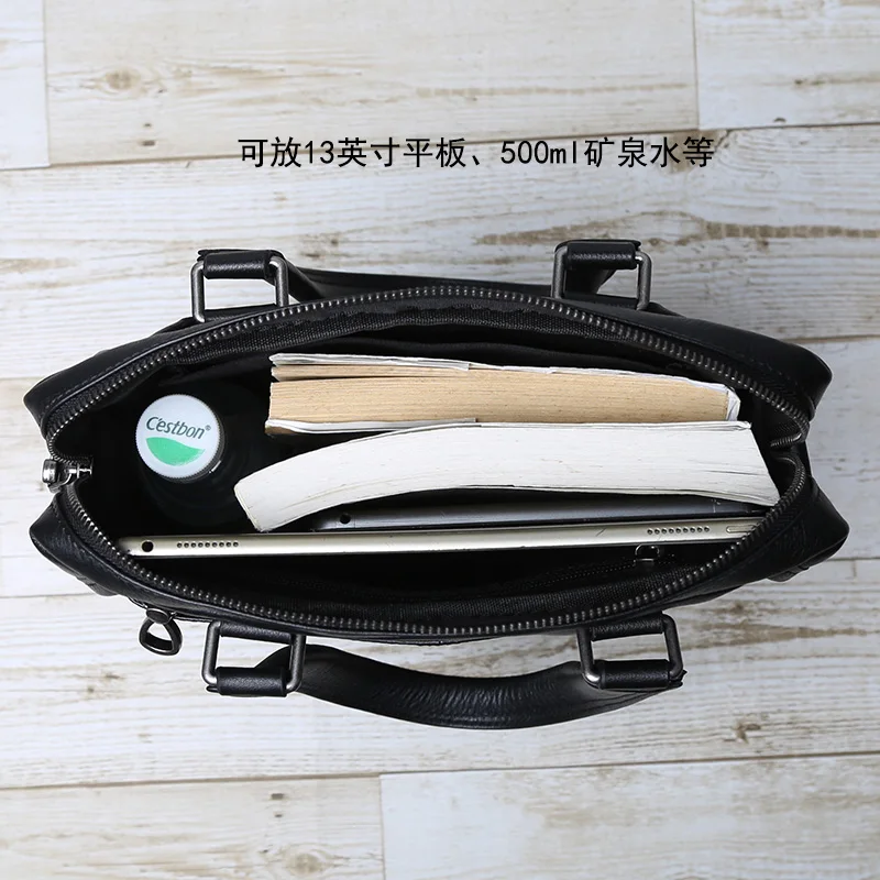 Men\'s Genuine Leather Business Handbag Top Layer Cowhide Single Shoulder Crossbody Bag Vertical Office Computer Bag Briefcase