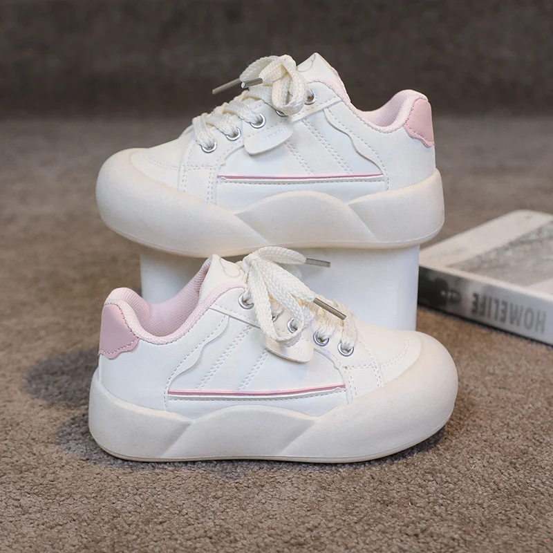 Kids Sneakers for Girls Simple Fashion Children Shoes Waterproof Leather Non-slip Soft Sole Children Causal School Sports Shoes