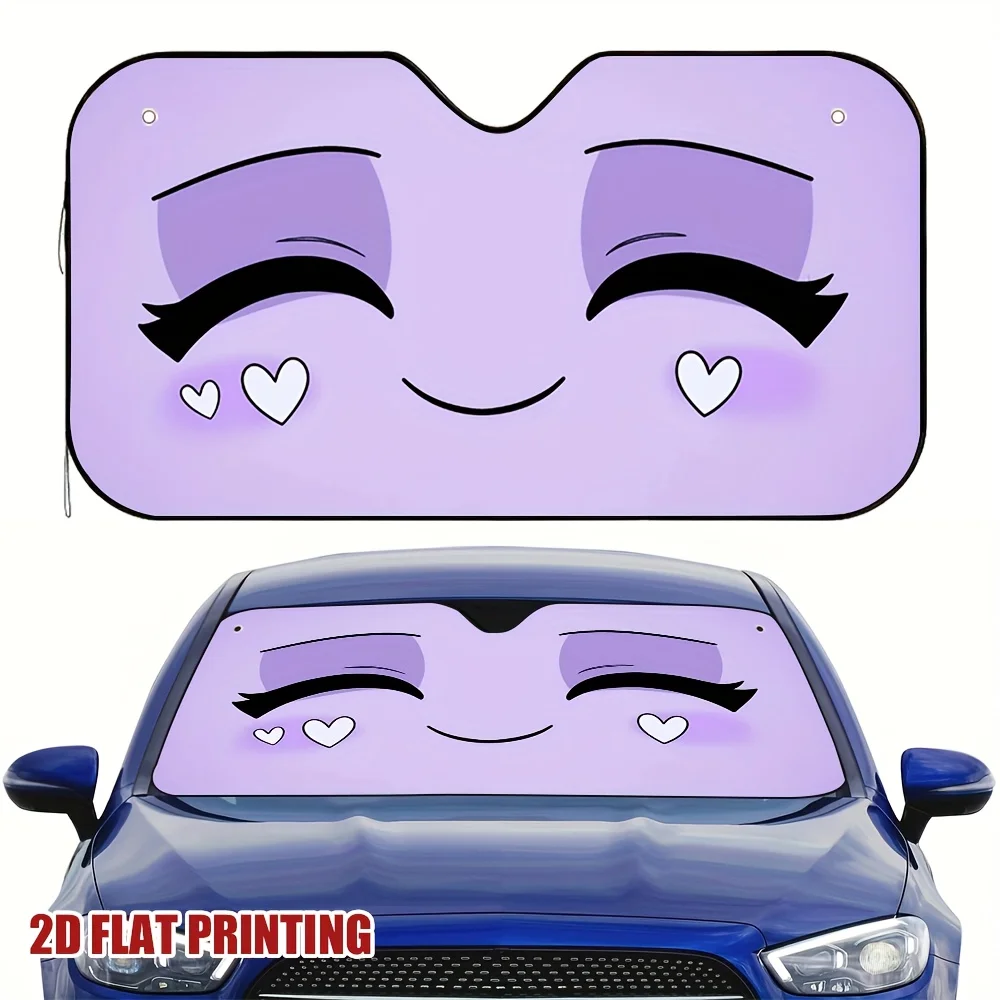 1pc Smiling Face With Heart Eyes Car Sun Visor, Ideal For Long Drives, Providing An Excellent Solution For Maintaining Interior