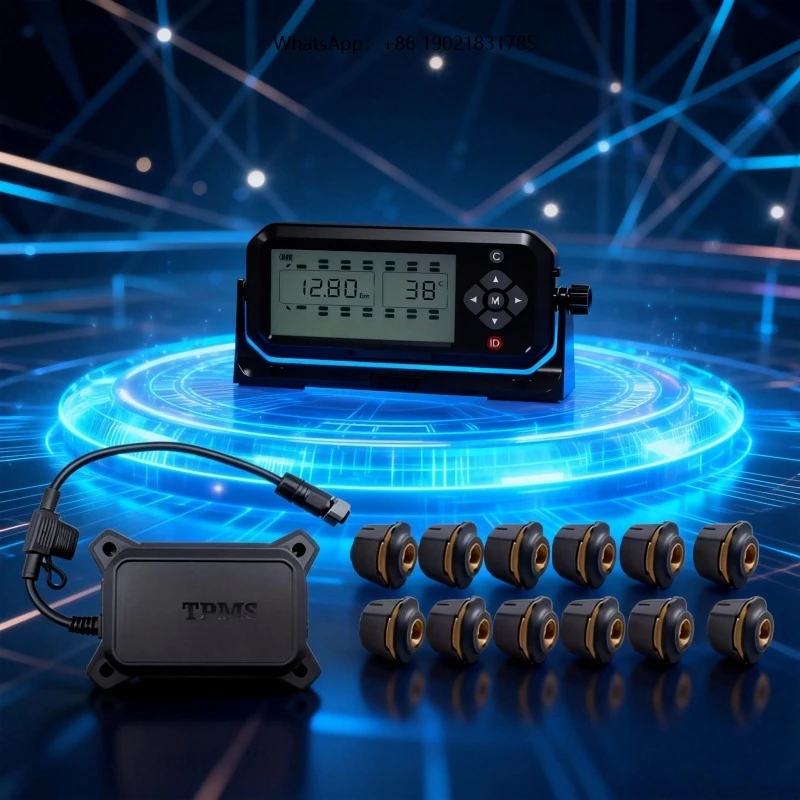Real-time truck TPMS 12 sensor high-range signal repeater tire pressure monitoring system for commercial fleet heavy-duty traile