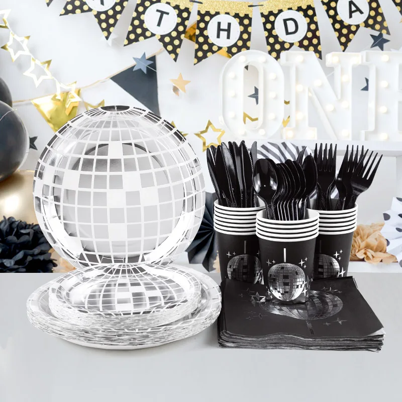 10/20Pcs Disco Ball Theme Party Decorations Paper Plate Cup Napkin Wedding Birthday Party Dinner Disposable Tableware Supplies