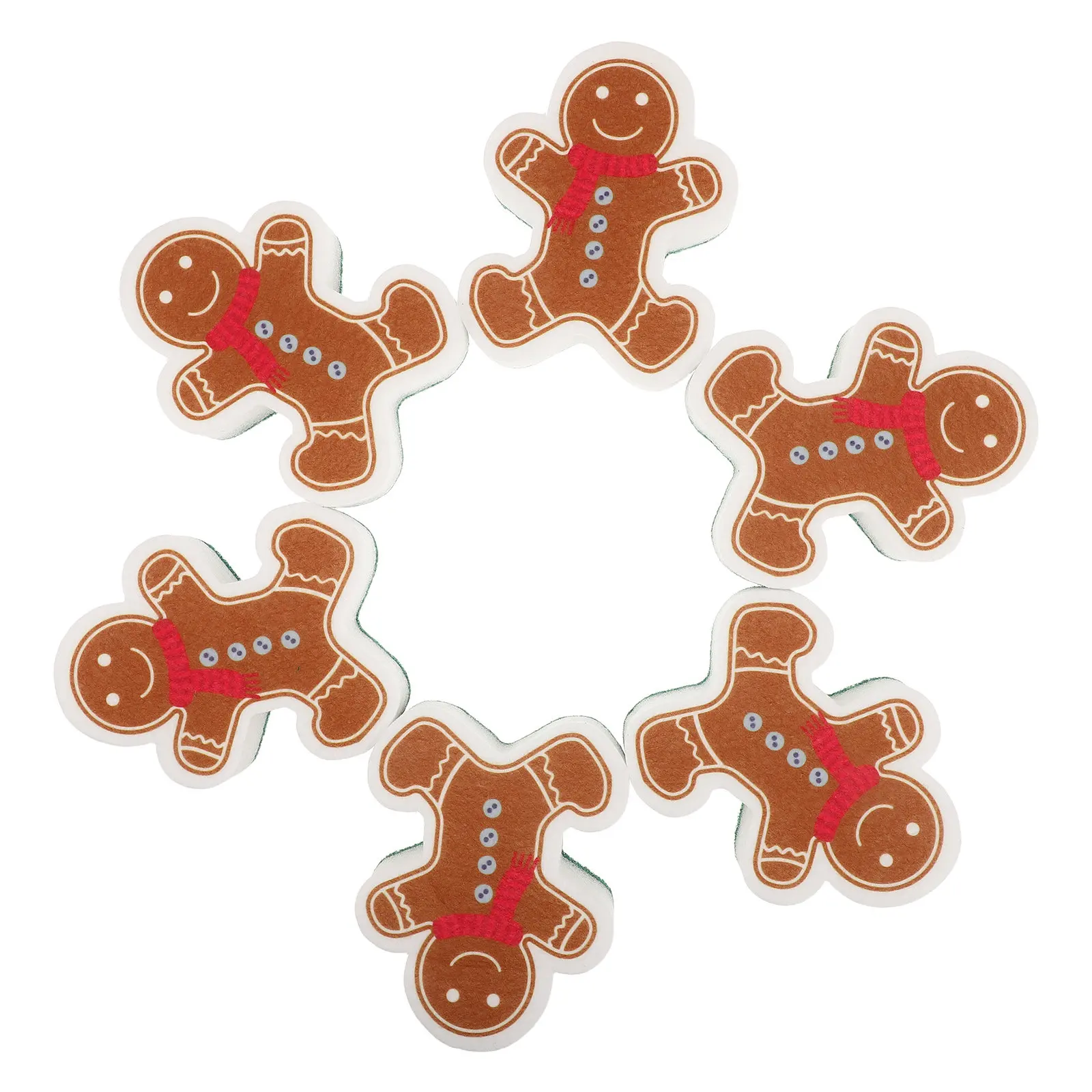 6Pcs Gingerbread Shaped Kitchen Sponges Non Scratch Dishwashing Scrubbers Holiday Kitchen Cleaning Pads Decorative Christmas