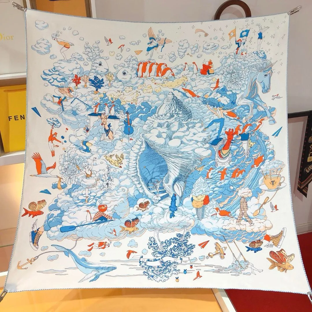 European and American fashion silk scarves, elegant scarves, light luxury silk printed letters