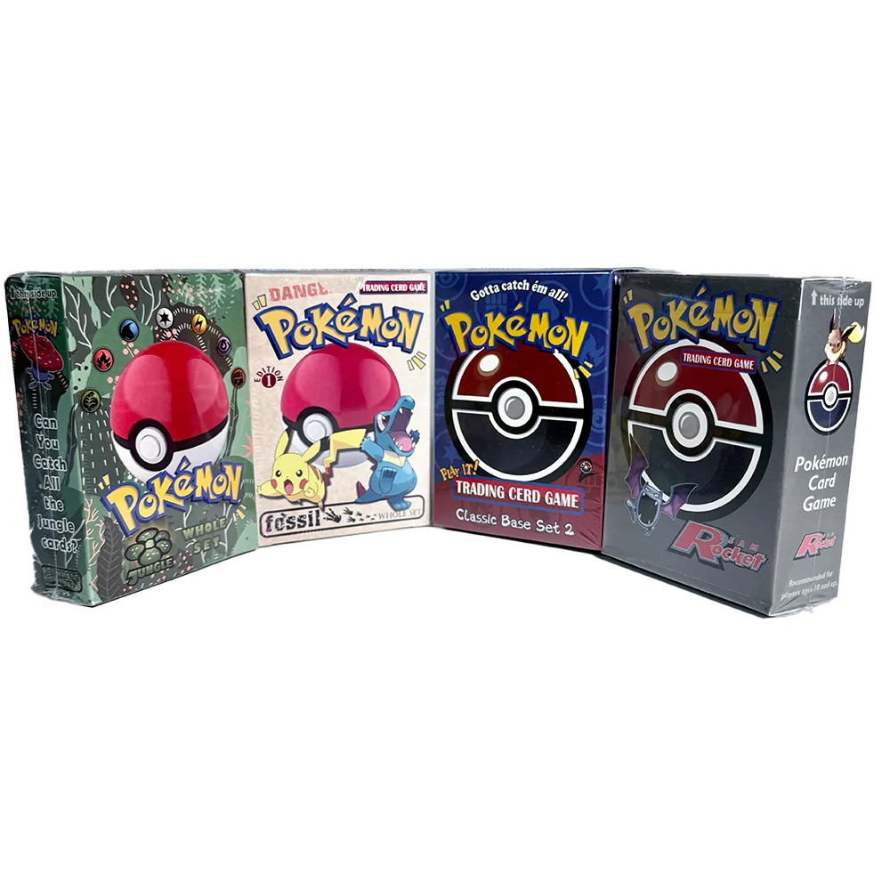 PKM-Karten, ganzes Set, Basisset 2/Team Rocket/1. Edition, Dschungel/Fossil, TCG, Brettspiele, Sammlung, TCG, Proxy-Karten, Spielzeug, komplettes Set