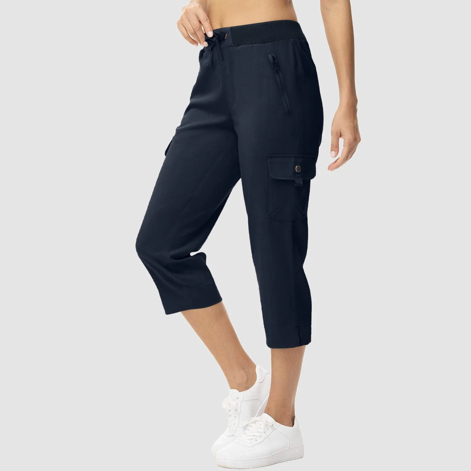 Jogging hose Frauen Jogger Cargo hose lässig Multi Taschen Reiß verschluss Seiten tasche Hose Cargo Baggy Capri hose Frauen