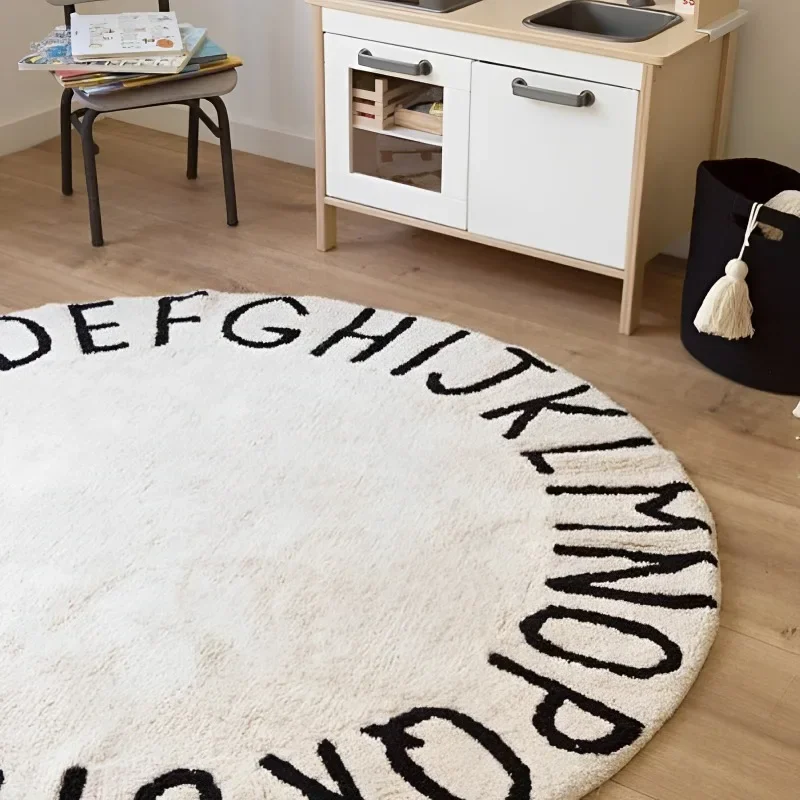 Thicken Soft Letter Round Carpets Imitation Cashmere Floor Mat Cartoon Printed Carpets Non-slip Children\'s Room Climbing Mat