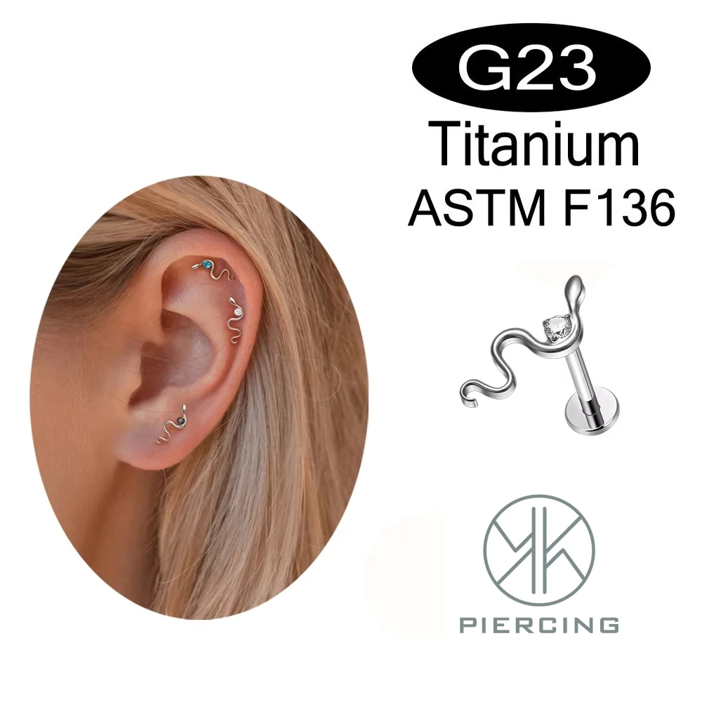 1PC ASTM F136 Titanium White CZ Snack shape Labret Stud Cartilage Earrings Tragus Helix Conch Flat Ear Piercings