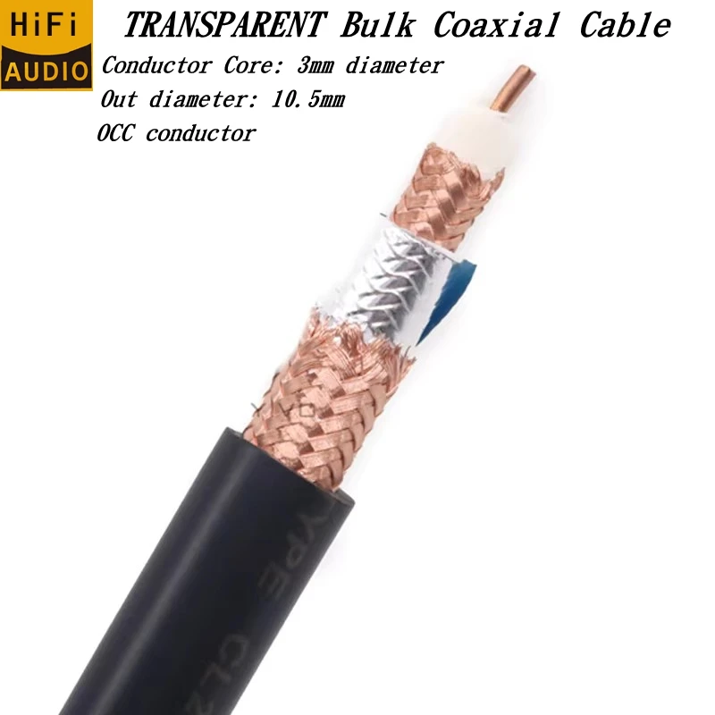 

Hi-end HIFI TRANSPARENT OFC OCC copper 1 core Shield RCA XLR Audio 10mm 10.5m rf Coaxial Cable Line Wire Interconnector cable