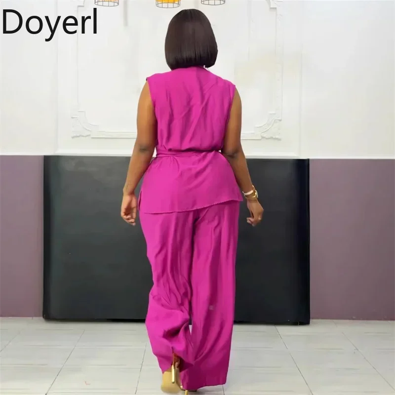 Doyerl Solid Casual Set da 2 pezzi Completi da donna Eleganza Loose Fit O-Collo Tasche senza maniche Top e pantaloni a gamba larga Set coordinati