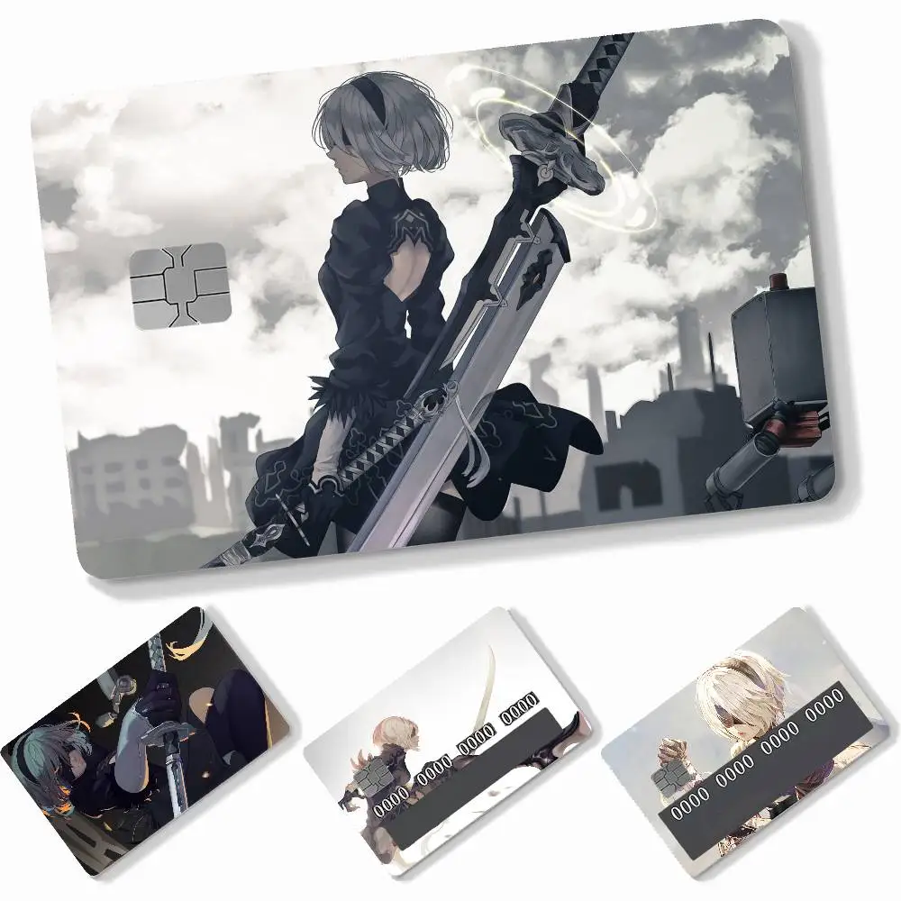 Anime NieR Automata 2b  4pcs Credit Card Skin Stickers Suitable for Bank Debit Subway Bus Transit Pass Decorative Cover