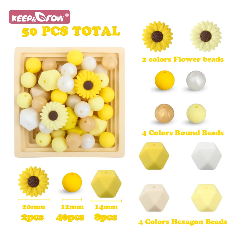 50Pcs/Set Flower Round Silicone Beads BPA Free Food Grade Teething Beads DIY Bracelet Necklace Pacifier Chain Accessories