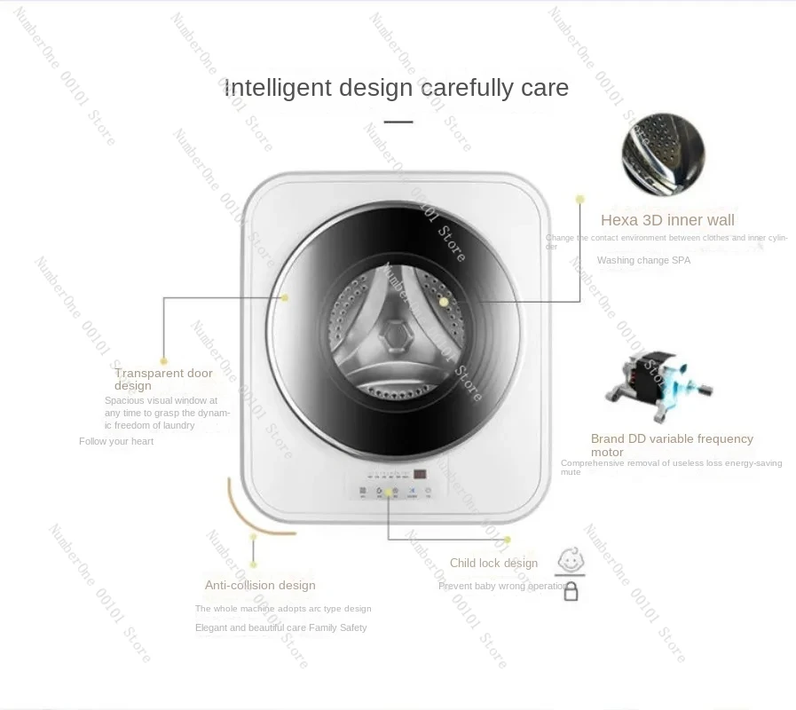 3KG small variable frequency washing machine fully automatic wall hanging drum baby mini washing and drying integrated