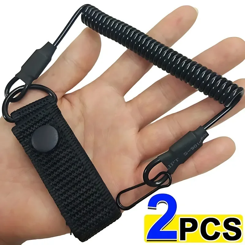 Tactical Anti-lost Elastic Lanyard Rope Military Spring Safety Strap Gun Rope for Key Ring Chain Flashlight Hunting Accessories