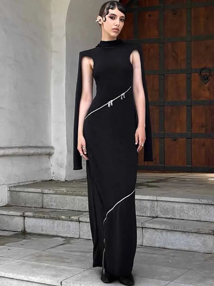 

MCDV модное женское платье на молнии с длинными рукавами, водолазка, сексуальное утягивающее ажурное платье макси, осенний женский праздничный халат