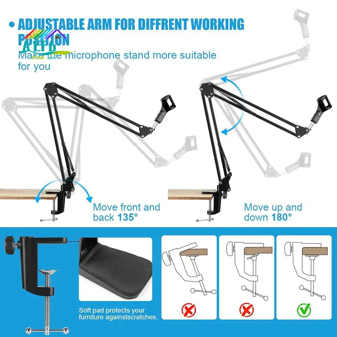 

AEF6-Microphone Stand,Adjustable Desk Suspension Scissor Arm Mic Boom Arm For Blue Yeti,Snowball&Other Mics,Recording,Games