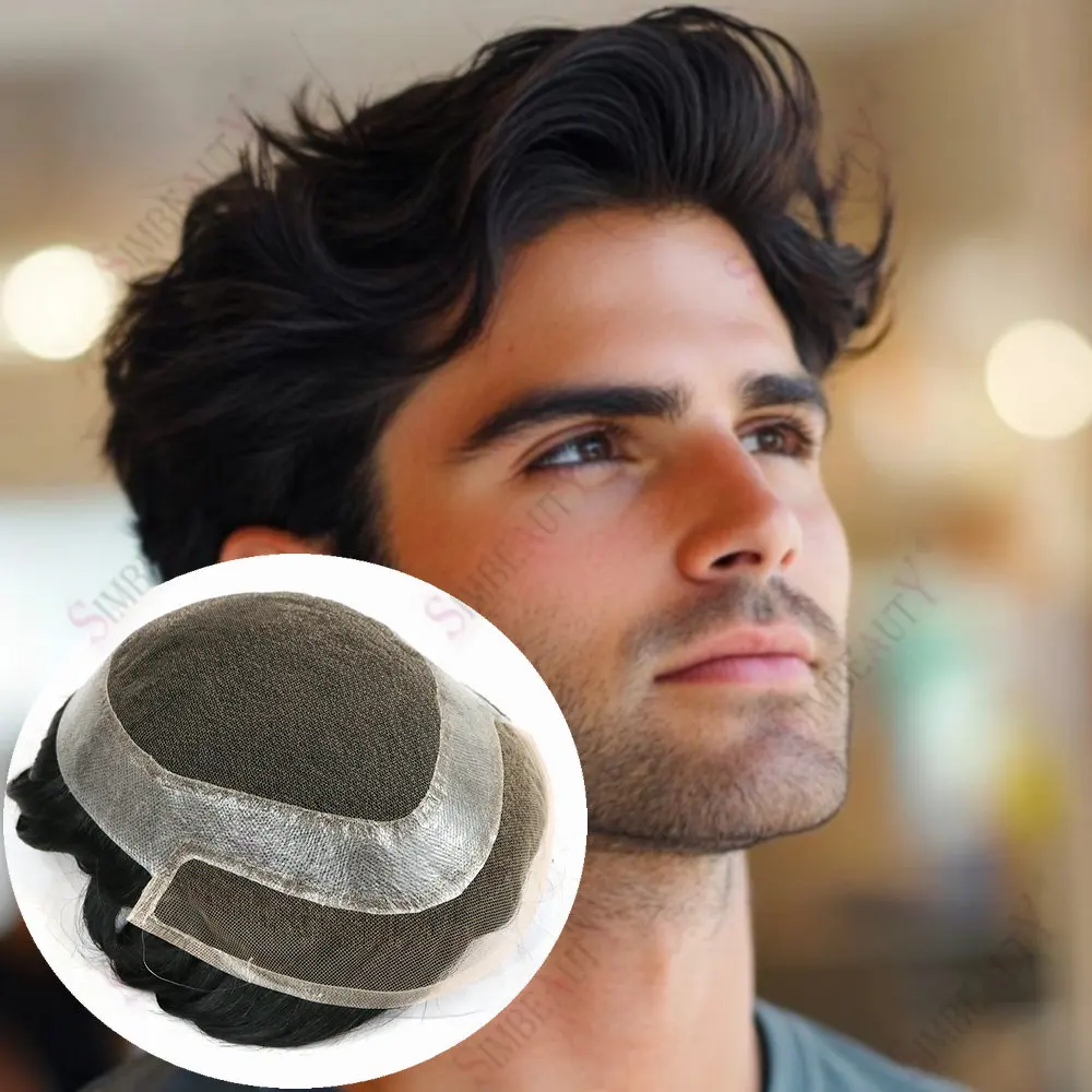 شفاف HD الدانتيل الرجال الشعر المستعار شعر بشري حقيقي الباروكات الدانتيل مع بو الرجال الشعرية الاصطناعية وحدات نظام شعر مستعار رجل دائم #1