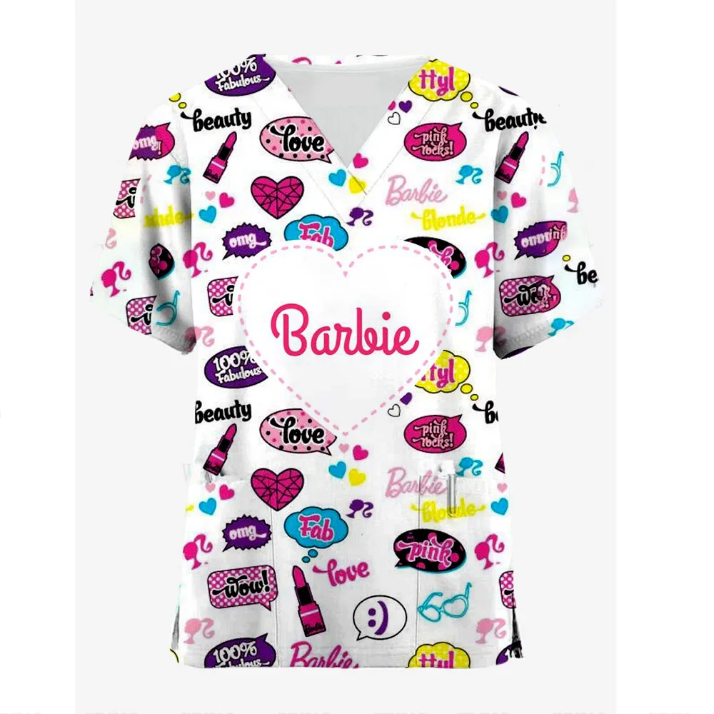 

Women's Nurse Nursing Uniform Barbie Princess Printed Top Accessories Doctor Uniform Hospital Nurse Beauty Salon Frosted Top