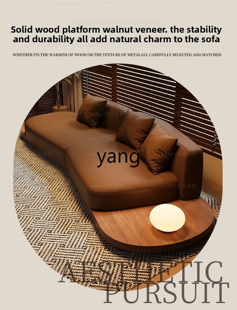 LMM solid wood leather sofa living room light luxury bed and breakfast rest area reception special shape