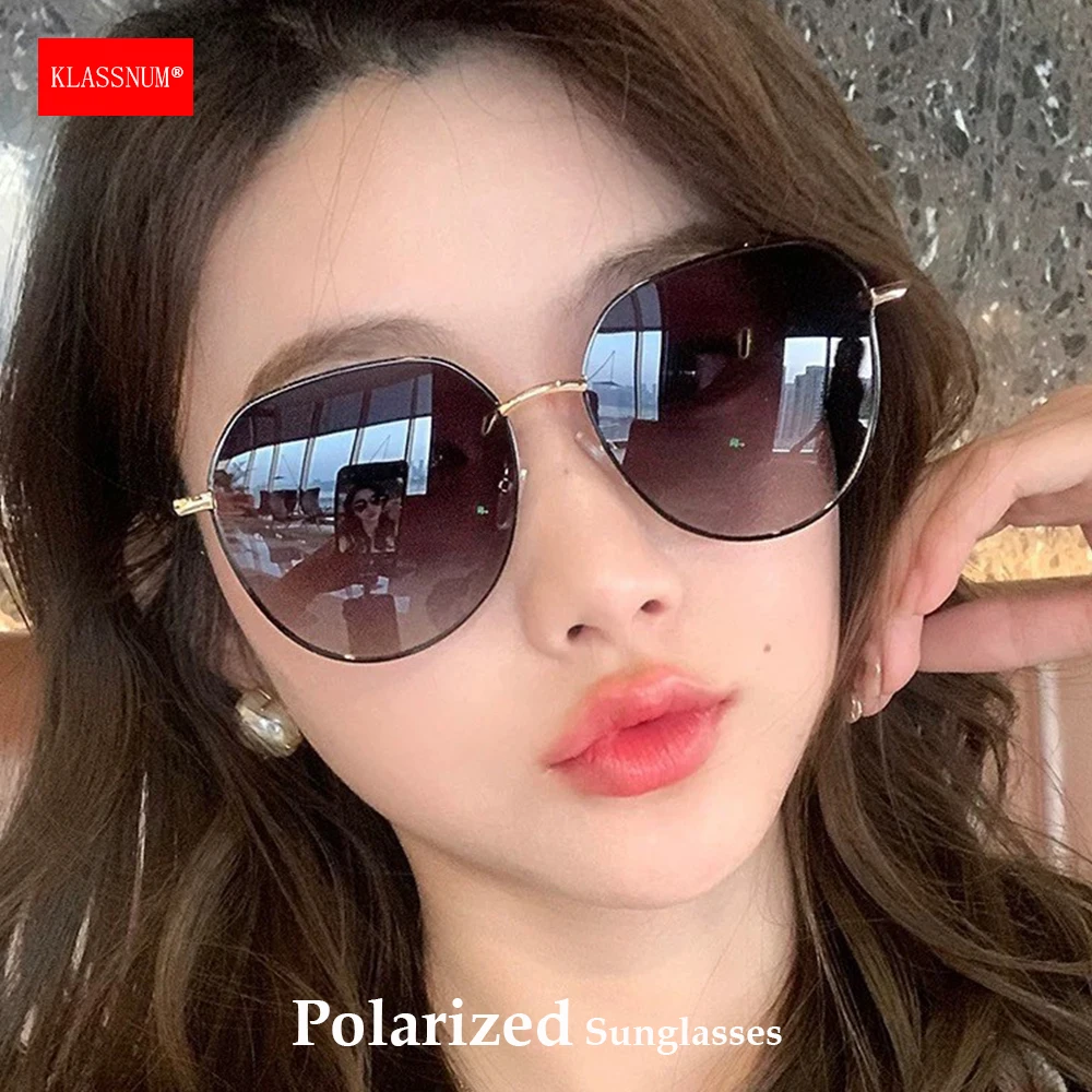 KLASSNUM Women Polarized Metal Sunglasses Anti UV400 Glare Irregular Square Sun Glasses Trendy Luxury Brand Designer Eyepiece
