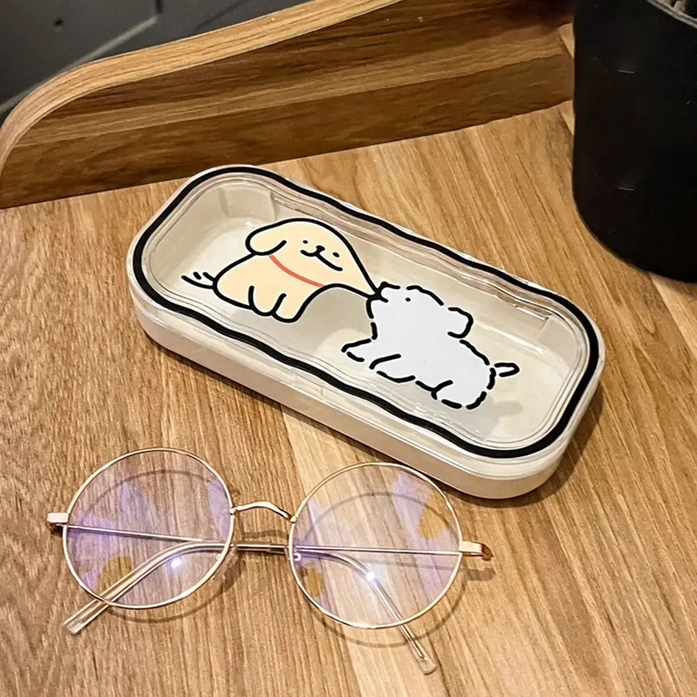 Students Cartoon Dog Portable Glasses Box Pressure-Resistant Plastic Transparent Sunglasses Cases Girls Eyeglass Protector Cases