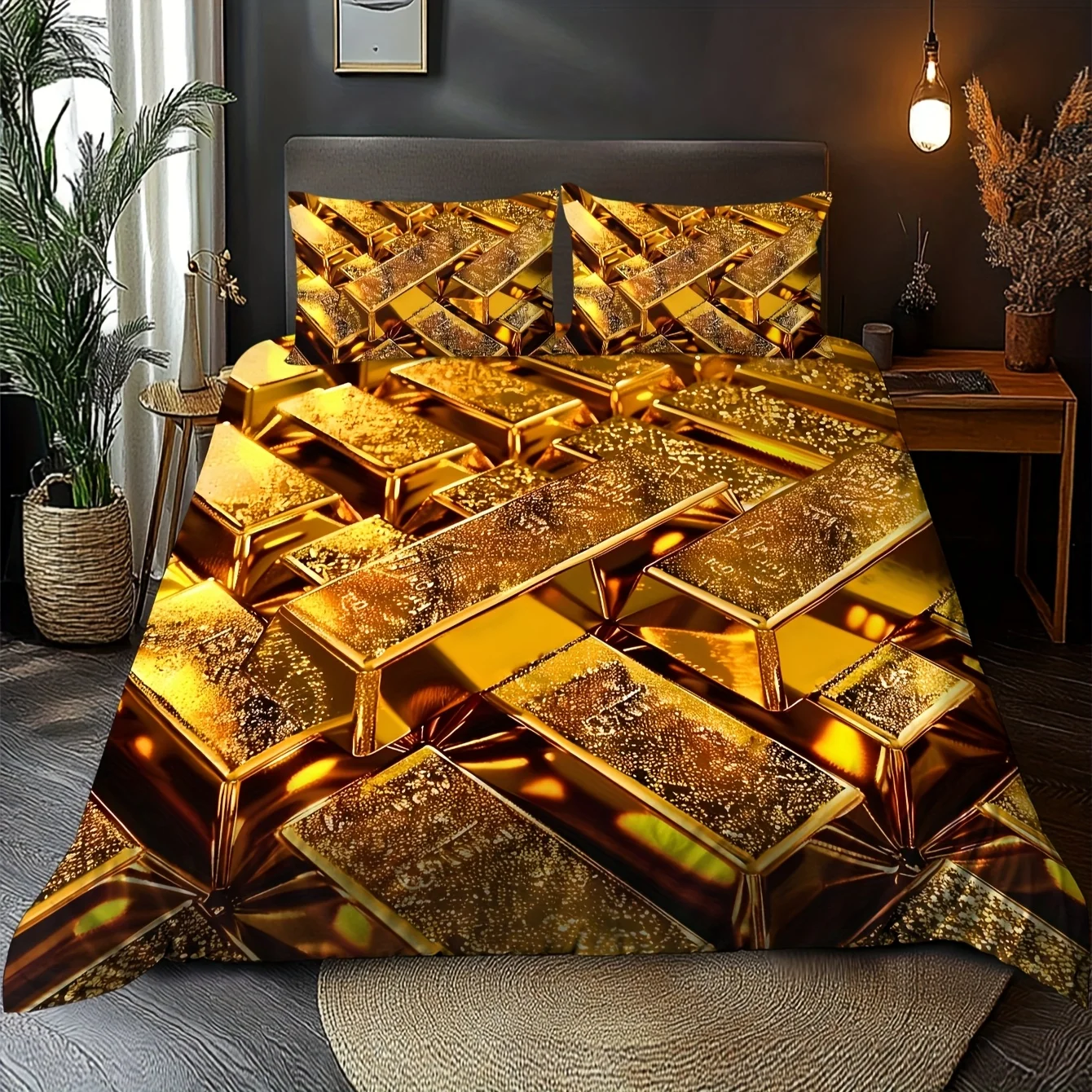 2/3Pcs Geometric Pattern 3D Brushed Duvet Cover Set, Ultra Soft Light Beige Digital Print Bedding with Pillowcases, Double Size