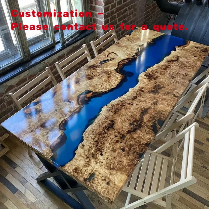 custom.Epoxy Resin Dining Table with Live Solid Wood Top Customizable Colors & Sizes European Modern Design Dining Room Fur