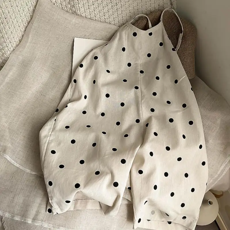 Korean Version of Summer New Children's Baby Girl Foreign Style Polka Dot Suspender Jumpsuit Loose Wide-leg Pants Summer