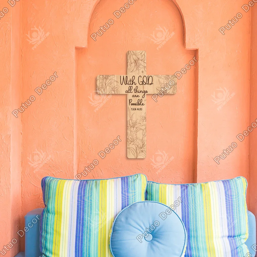 Putuo Decor-wooden cross of the day of the dead, wall decoration for home, 15.9x11.8 inches