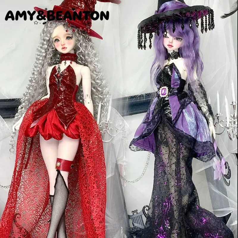 1/4 BJD Doll Clothes Fit Large 1/4 Regular 1/4 Red Purple Witch Gown Rose Dinner Party Dress Dolls Replacement Outfit Accessory
