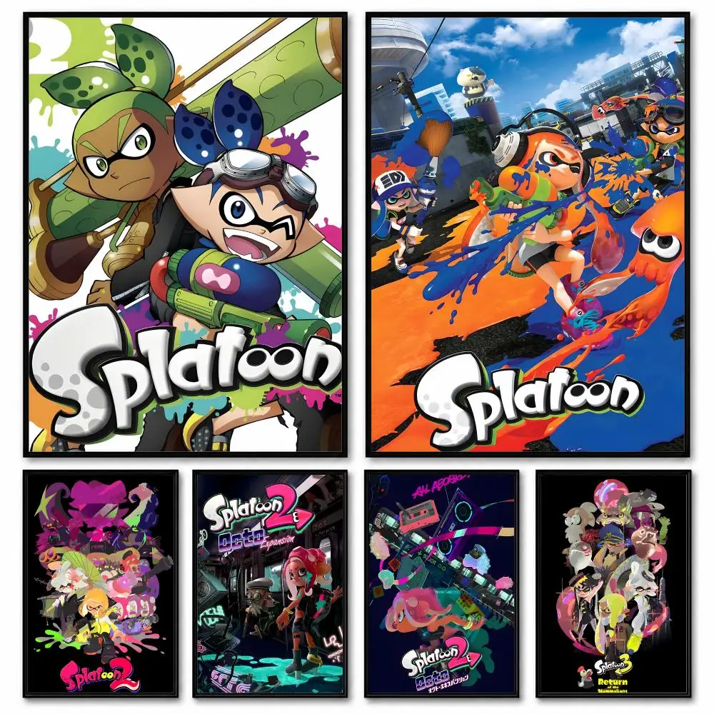 Game S-Splatoons 1 2 3 Poster Room Decor Home Wall Art Printing Waterproof Garage BedRoom Posters Gift