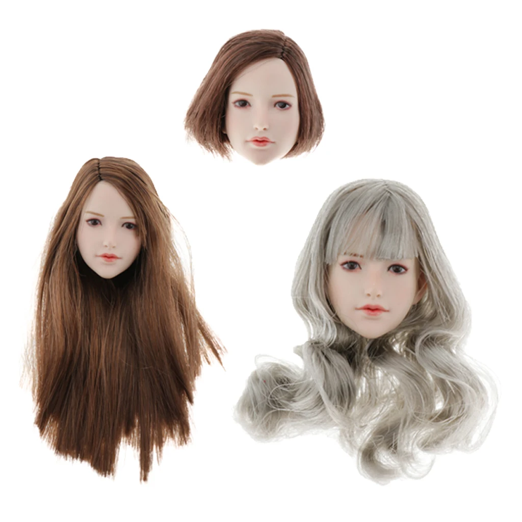 

1/6 Womens Soldiers Head Sculpture Sculpt With Hair for 12 Inch DIY Accs