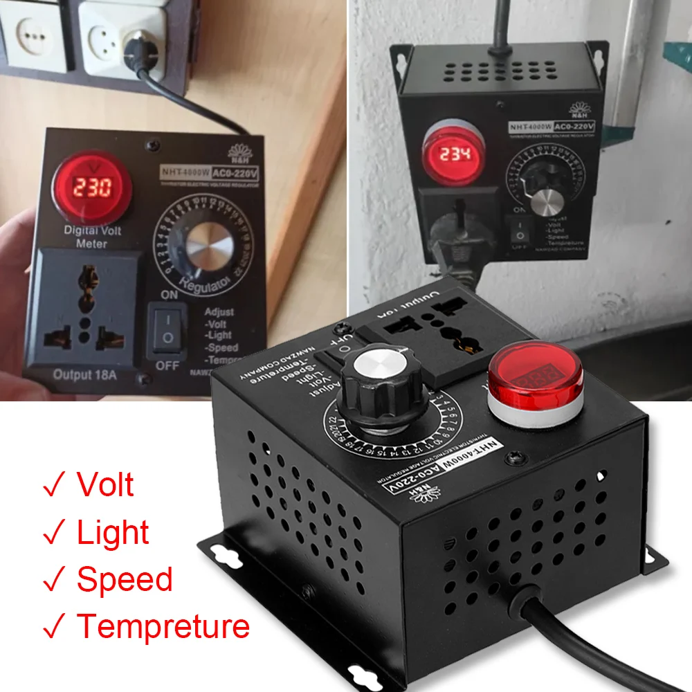 Spina ue AC 220V 4000W SCR regolatore di tensione elettronico temperatura motore ventola regolatore di velocità Dimmer strumento elettrico regolabile